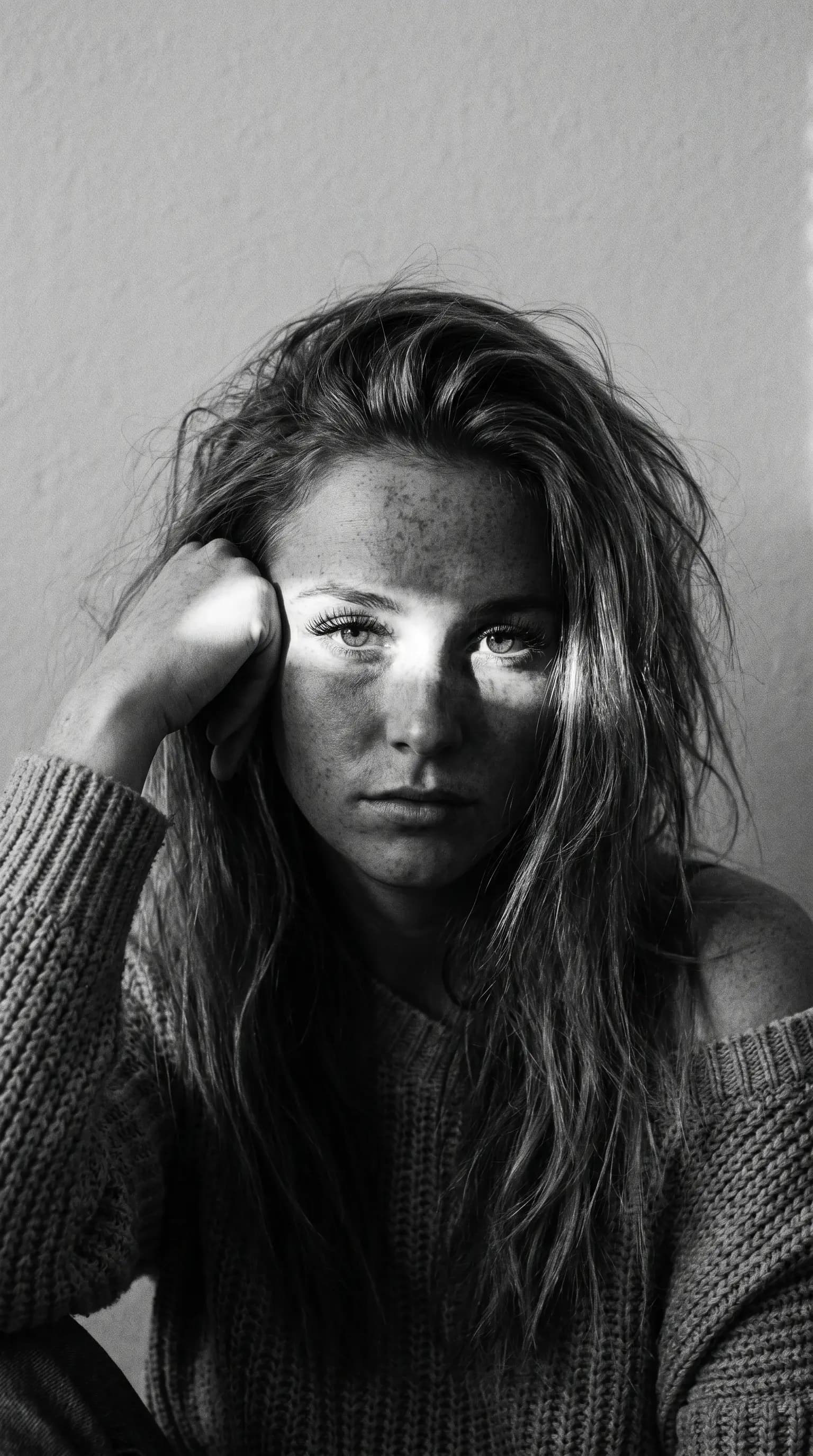 Dramatic Black and White Cinematic Shadow Portrait
