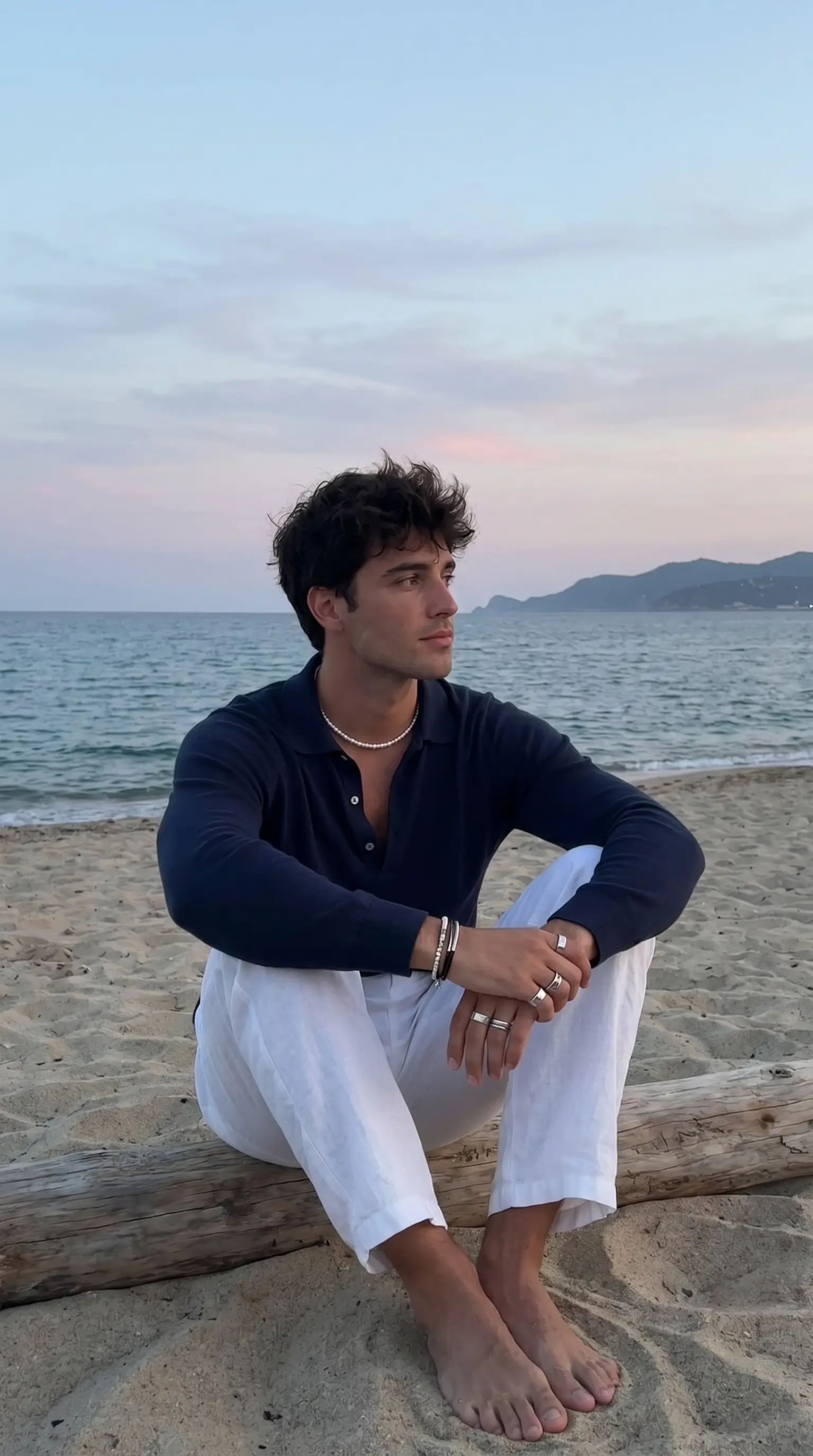 Elegant Coastal Menswear Beachside Portrait at Dusk