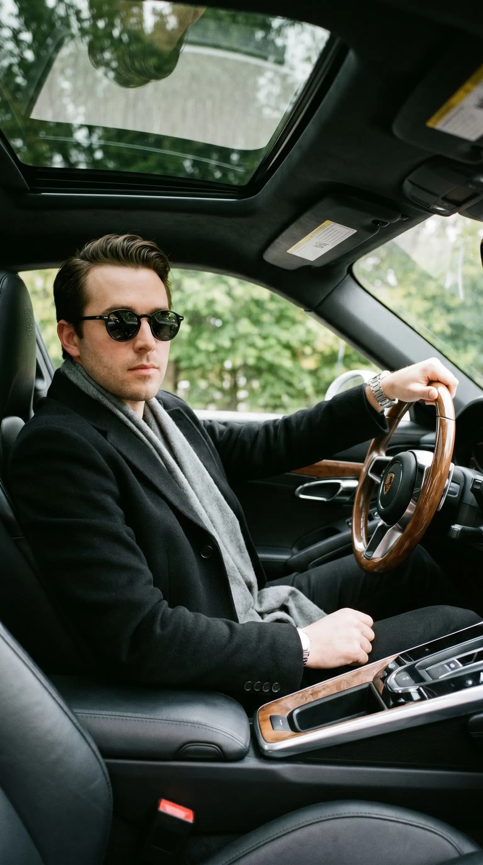 Elegant Man in Luxury Car Interior