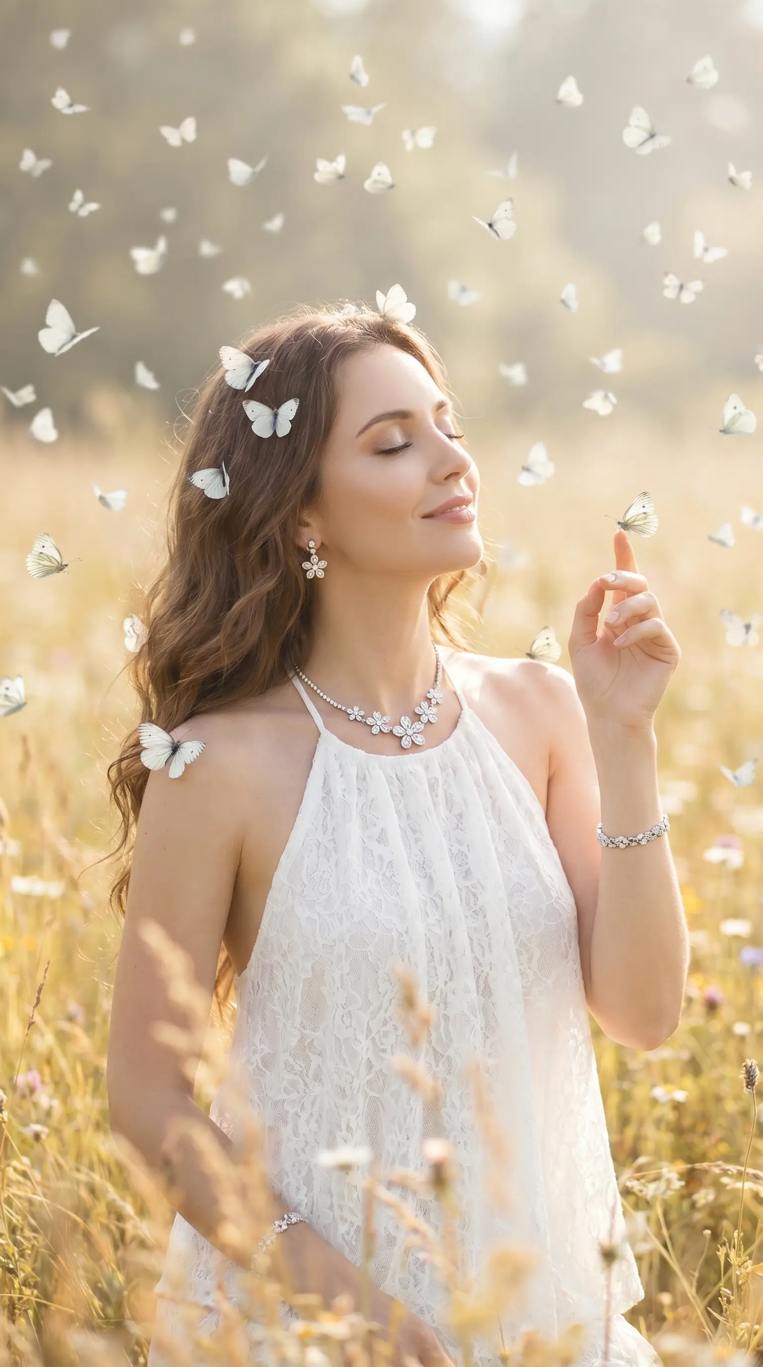 Ethereal Enchanted Meadow Portrait with Swarming Butterflies