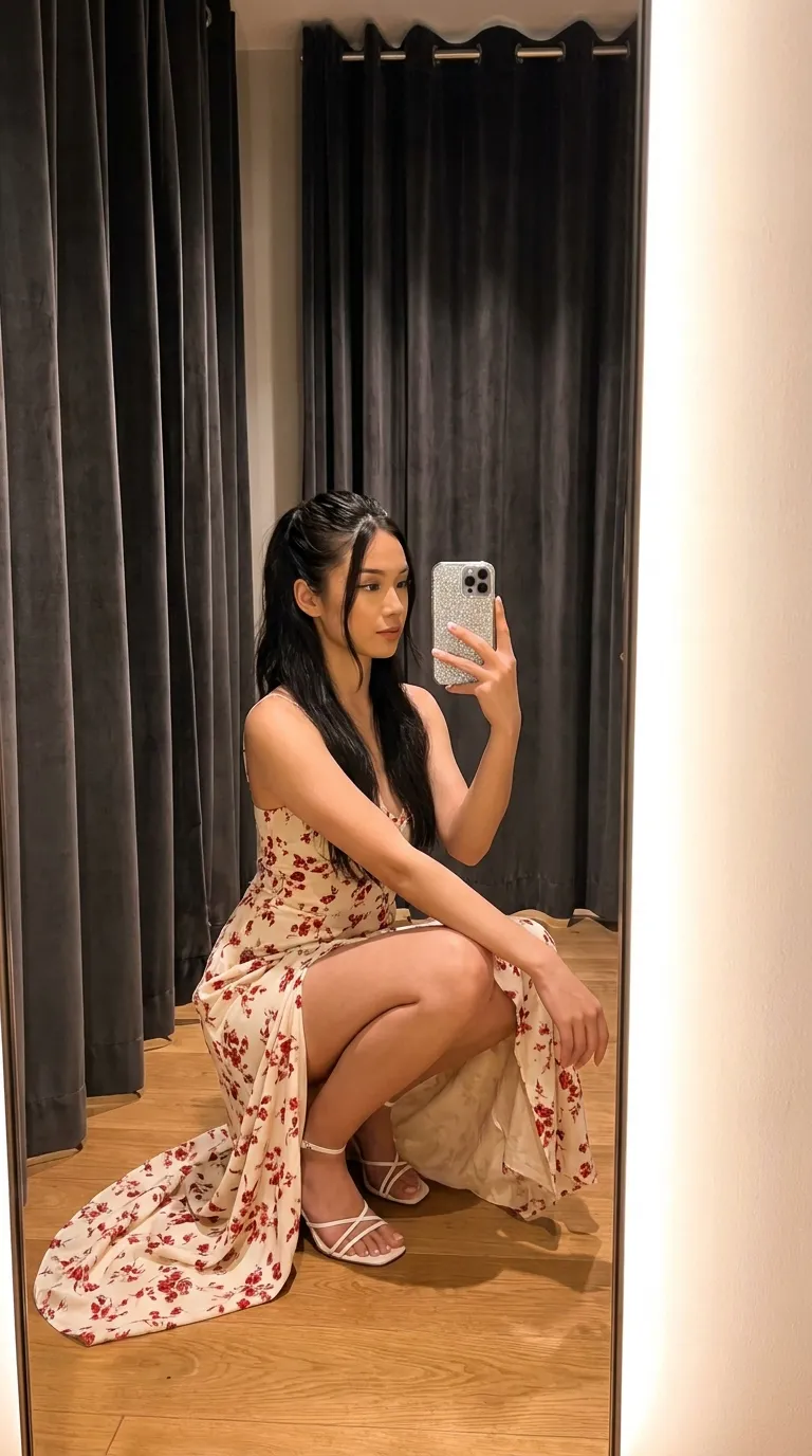 Floral Maxi Dress Mirror Selfie