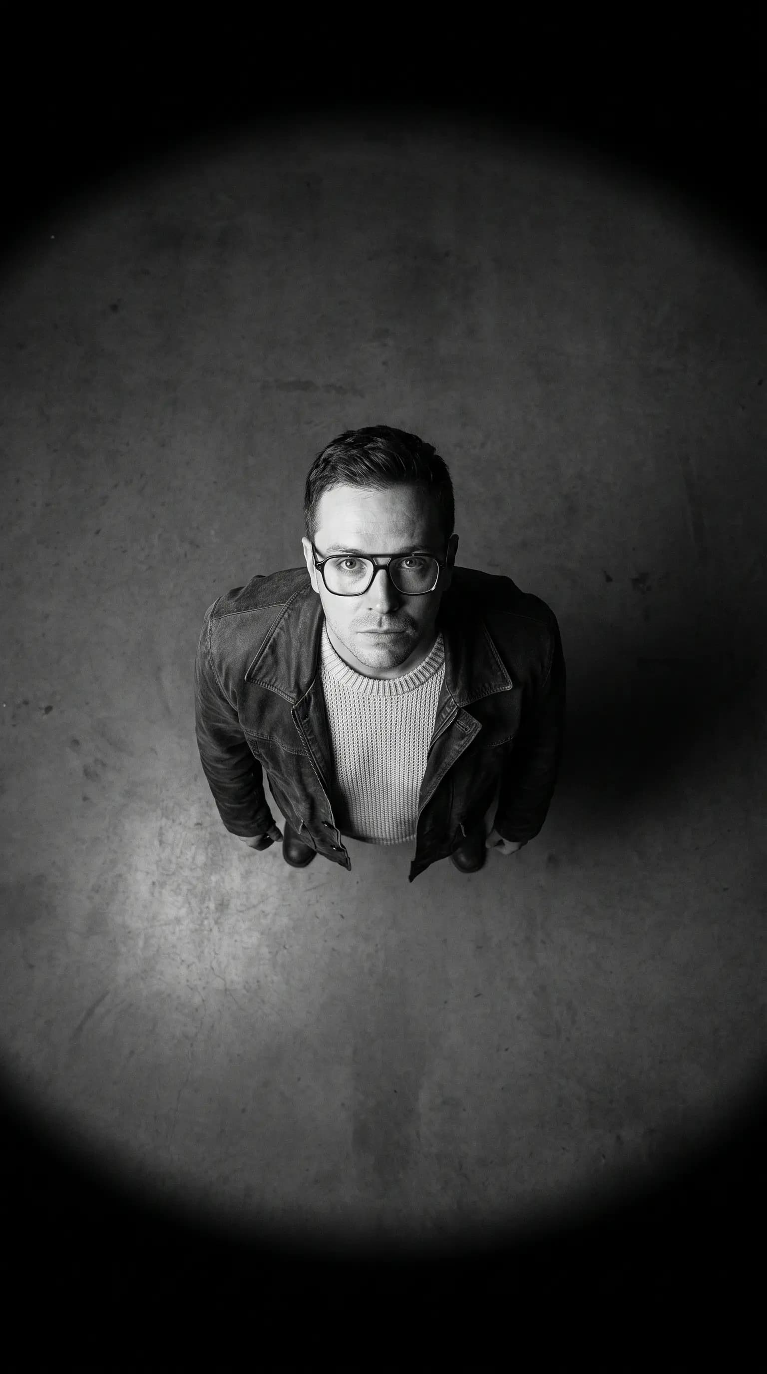 High-Angle Minimalist Male Studio Portrait