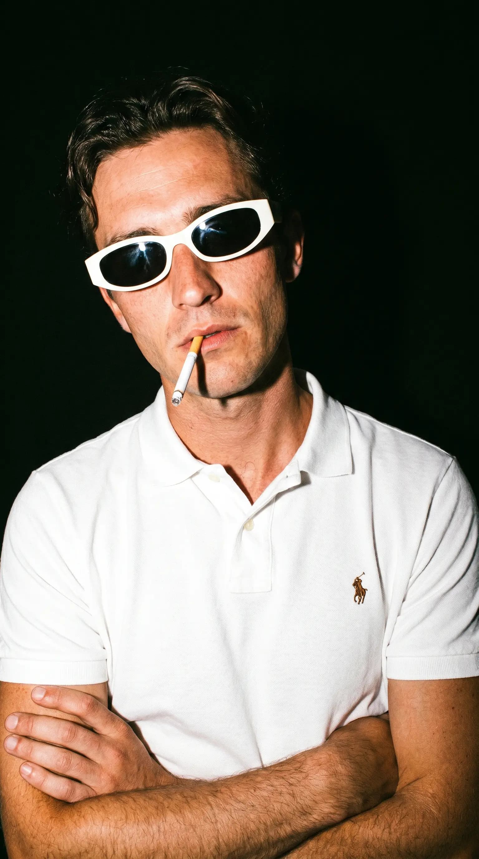 High-Contrast Edgy Studio Portrait with White Sunglasses