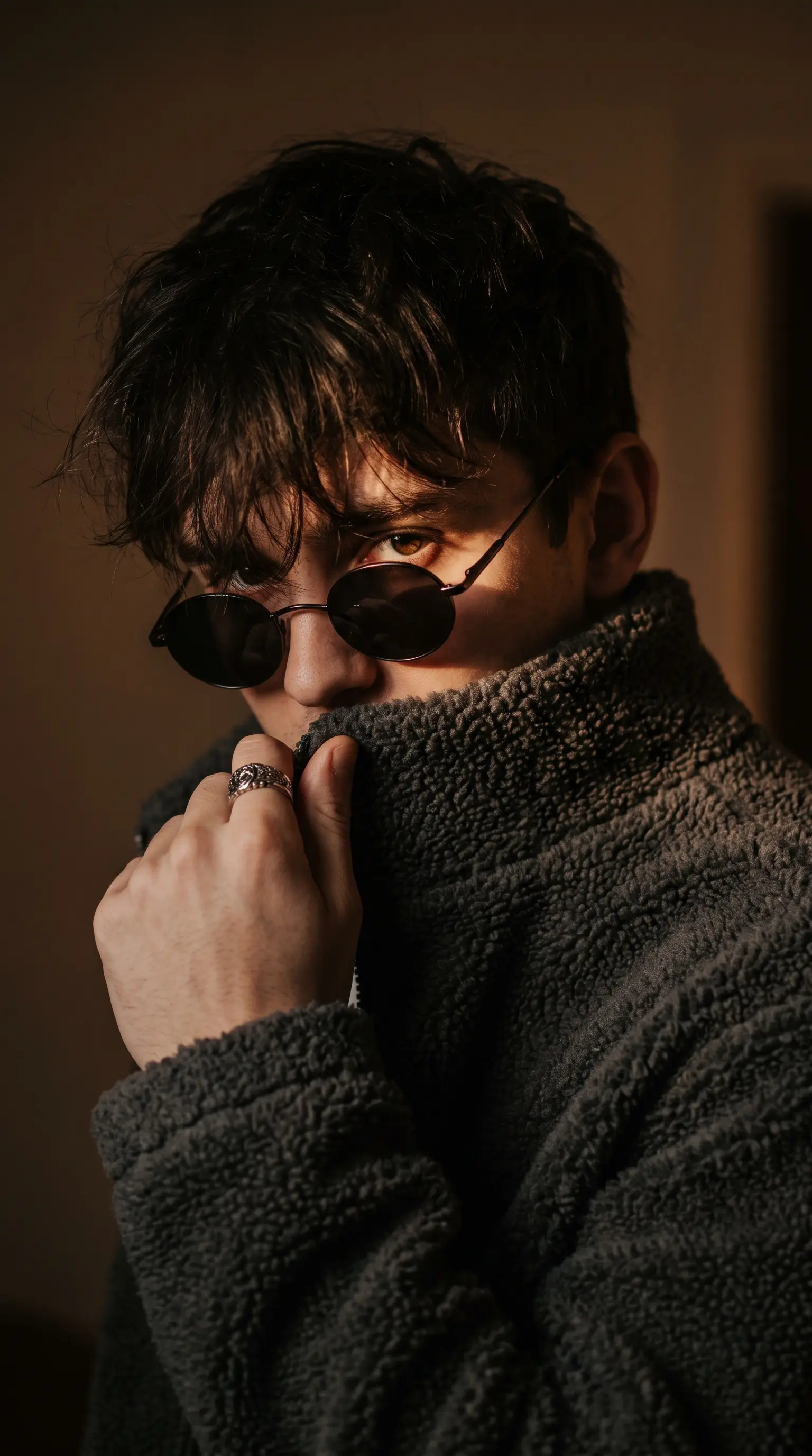 Moody Retro Male Portrait in Teddy Fleece